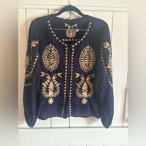 Solitaire Midnight Blue Top with Cream Detailing